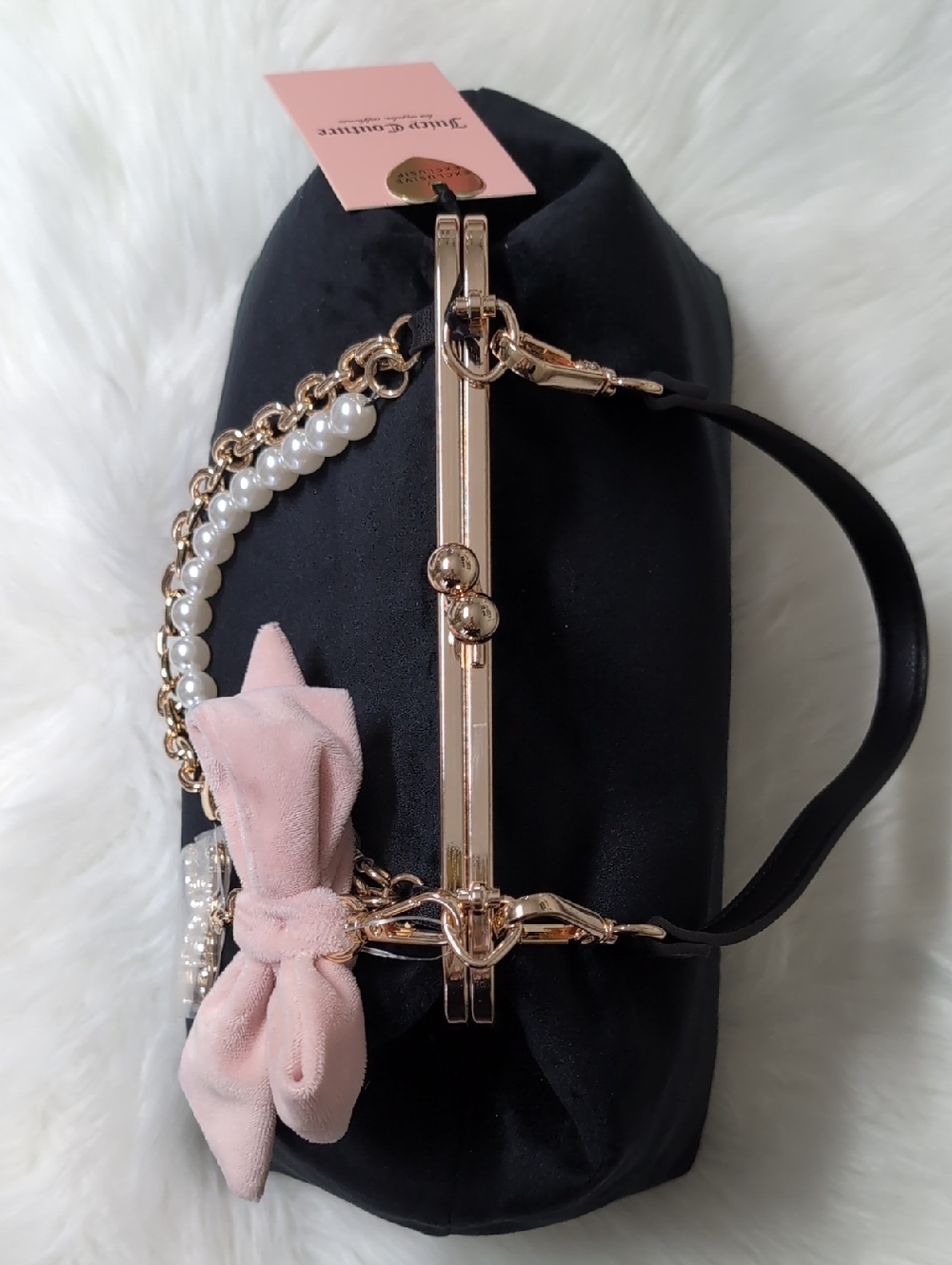 Viral 🎥 Juicy Couture Chic Y2K Medium Kiss Lock Frame Clutch, Licorice + Pink🩷 - Picture 8 of 14
